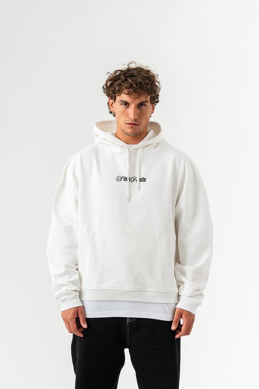 White script-logo hoodie